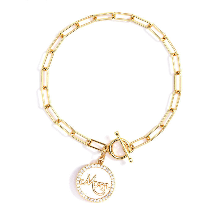 Pave Mom Shell Toggle Bracelet