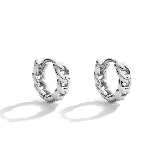 Chain Huggies Earrings-Silver