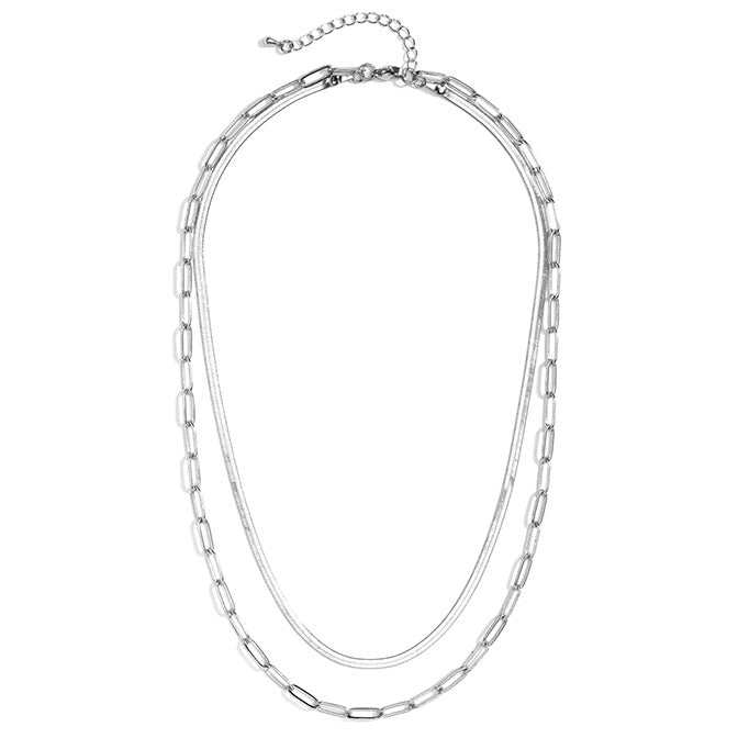 Double Layer Necklace-Herringbone+Link-Silver