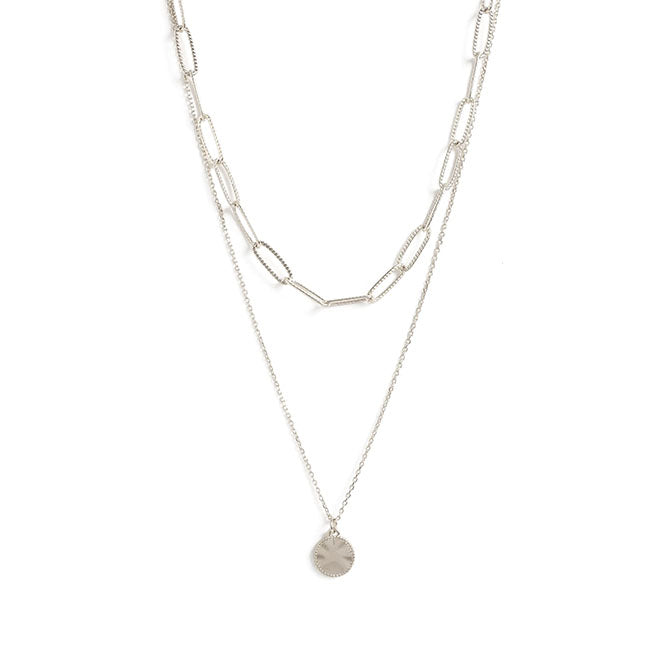 Double Layer Necklace w/Pendant-Silver