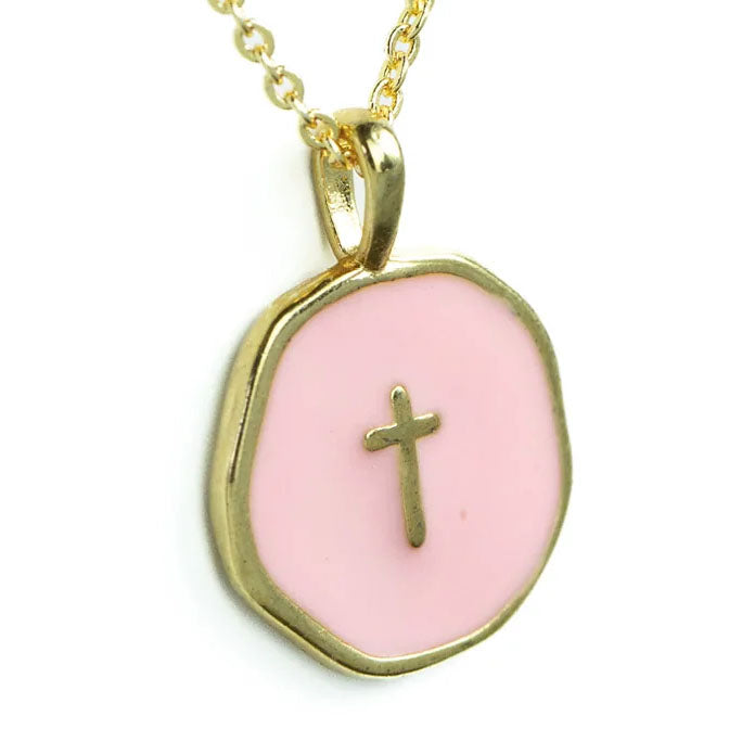 Tiny Cross Pendant - Gold-Rose