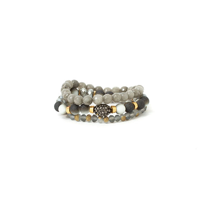 Stone & Crystal Bracelet Set-Grey