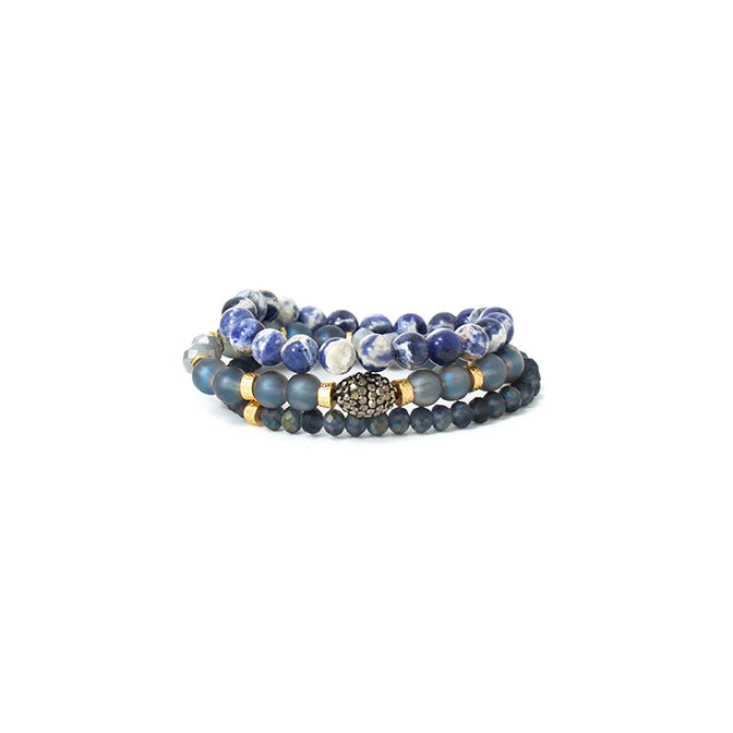Stone & Crystal Bracelet Set-Navy