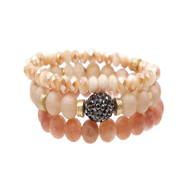 Stone & Crystal Bracelet Set-Peach