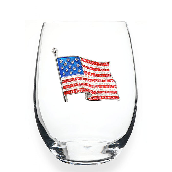 American Flag Jeweled Stemless Wine Glass