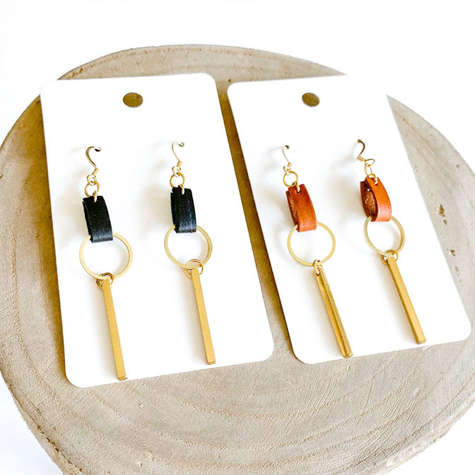 Leather Bar Dangle Earrings
