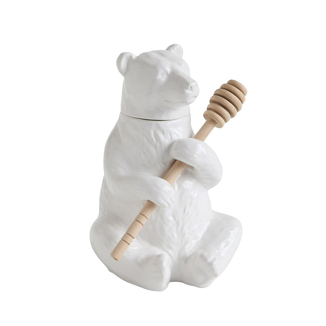 Ceramic Bear Honey Pot with Bamboo Honey Dipper
