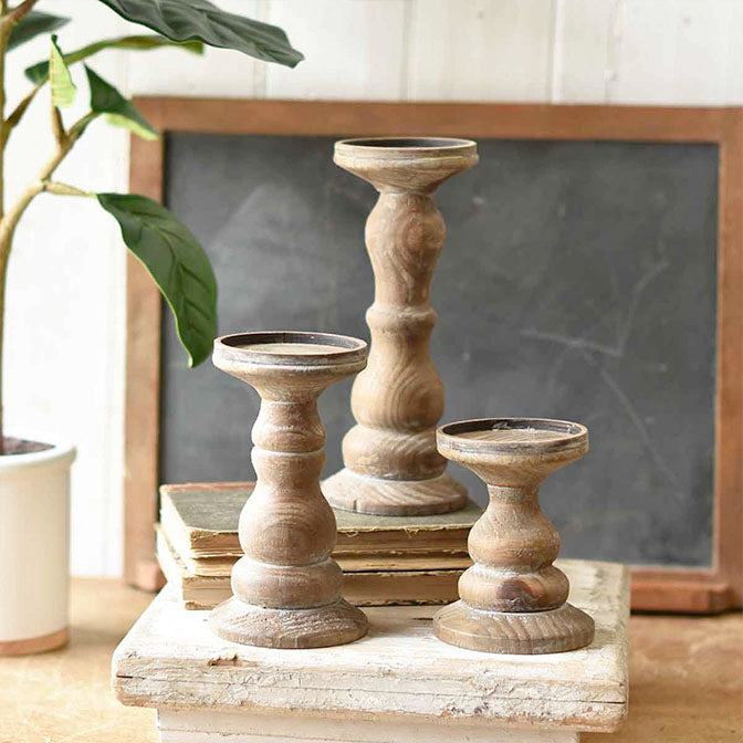 7" Wood Serena Candle Holder