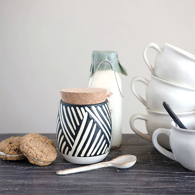 Debossed Canister with Pattern and Cork Lid