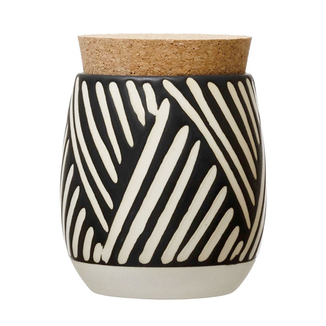 Debossed Canister with Pattern and Cork Lid
