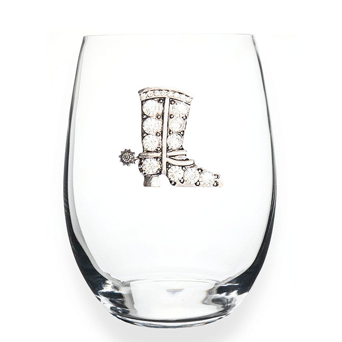 Cowboy Boot Jeweled Stemless Wine Glass