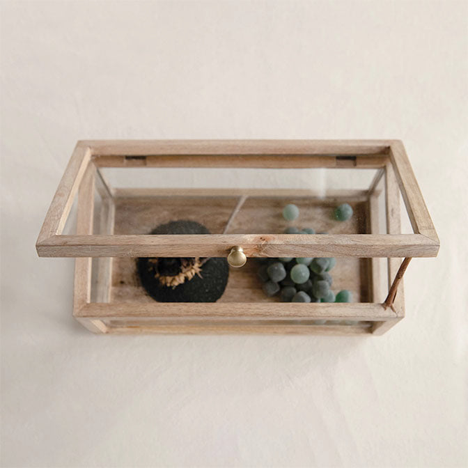 Mango Wood and Glass Display Case with Lid