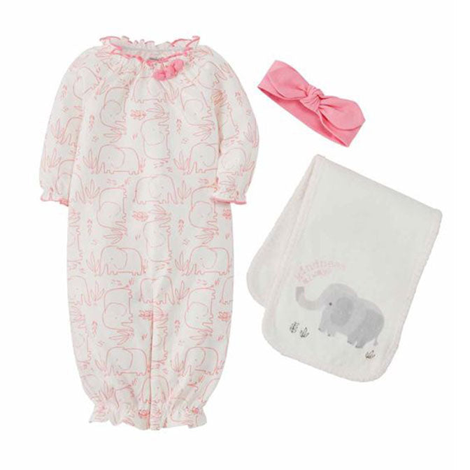 Elephant Gown, Burp and Headband Set