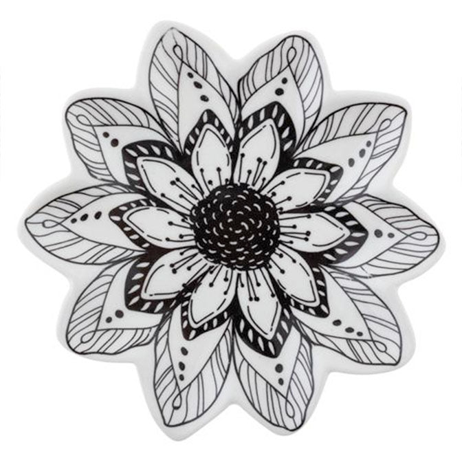 Black & White Flower Shaped Trinket Dish