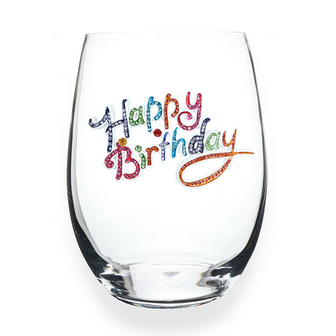 "Happy Birthday" Jeweled Stemless Wine Glass