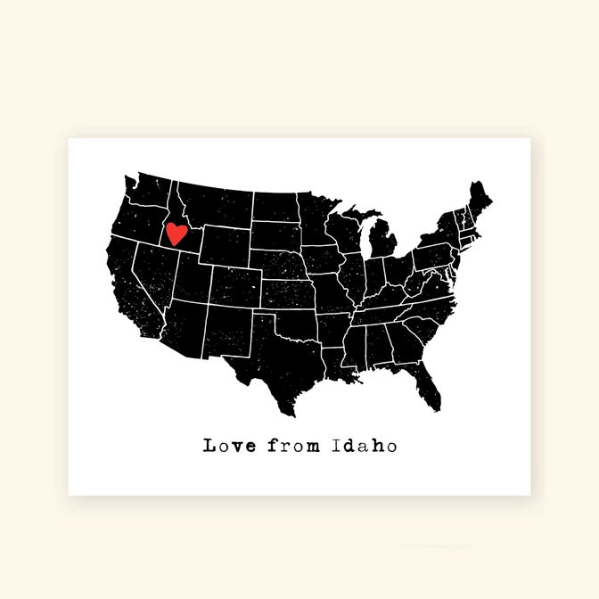 'Love From Idaho' US Map Greeting Card