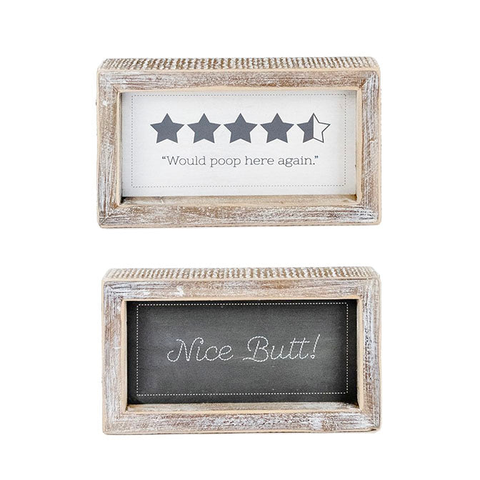 Reversible Nice/Poop Wood Frame Sign