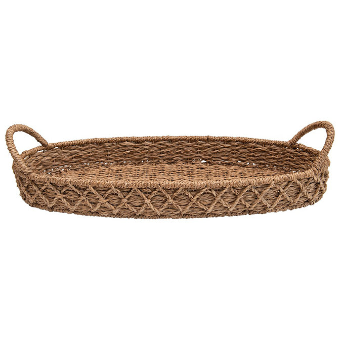 Woven Seagrass Oval Tray With Handles
