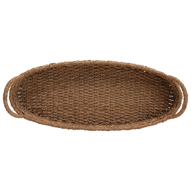 Woven Seagrass Oval Tray With Handles