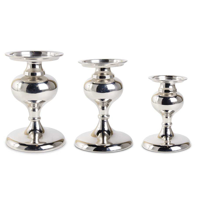 Polished Silver Metal Candleholders