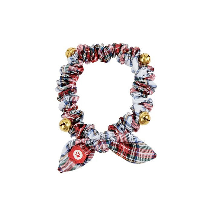 Elastic Tartan Covered Dog Collar