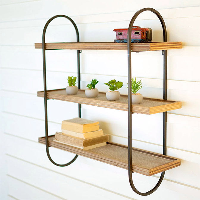 Metal Frame with Three Wooden Shelves