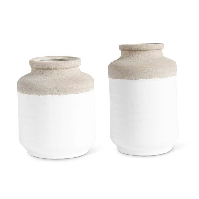 White and Natural Stone Ceramic Wide Top Vases