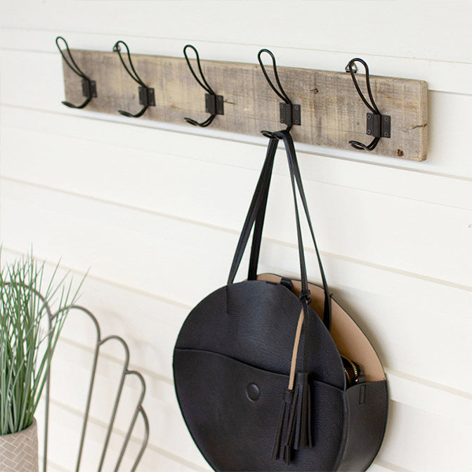 Recycled Wooden 5 Hook Coat Rack