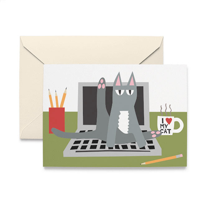 Cat On Keyboard Note Cards
