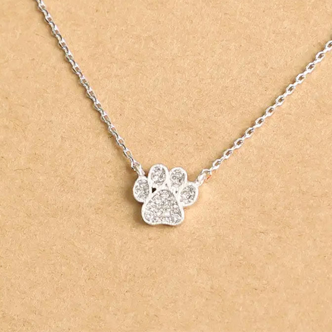 Dog Paw Charm Necklace Silver