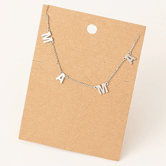 Dainty Mama Station Charm Necklace Silver