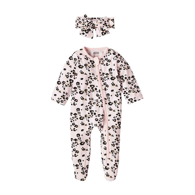 Pink Leopard Sleeper & Headband Set