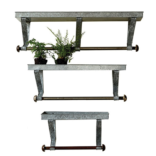 Galvanized Metal Wall Shelf with Rod
