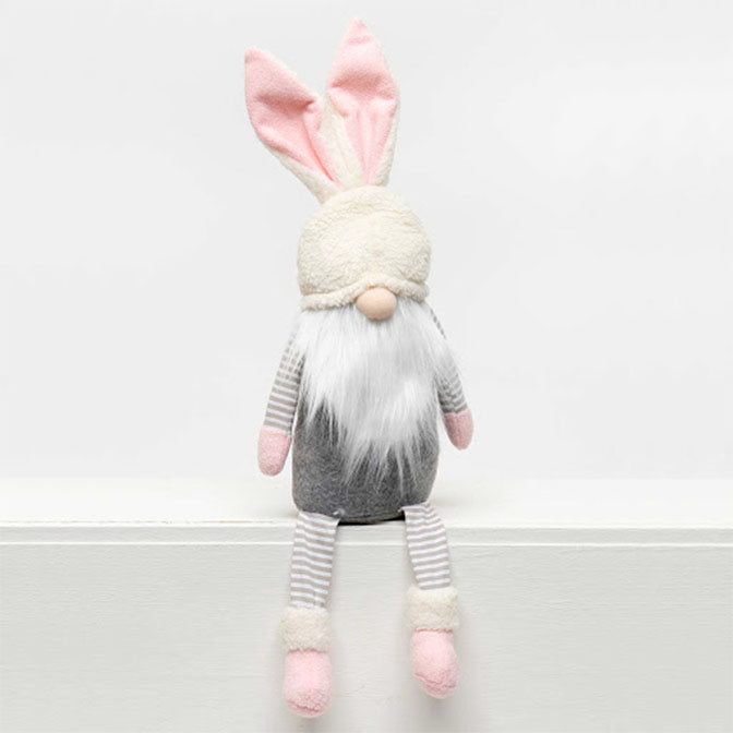 24" Bearded Grey Bunny Striped Dangle Legs Gnome