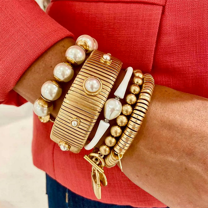 Florence Watch Band Bangle in Ivory Pearl