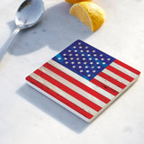 Ceramic Square Coaster-Wooden American Flag