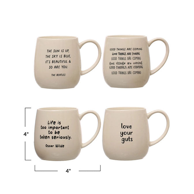 12 oz. Stoneware Mug w/ Saying, 4 Styles