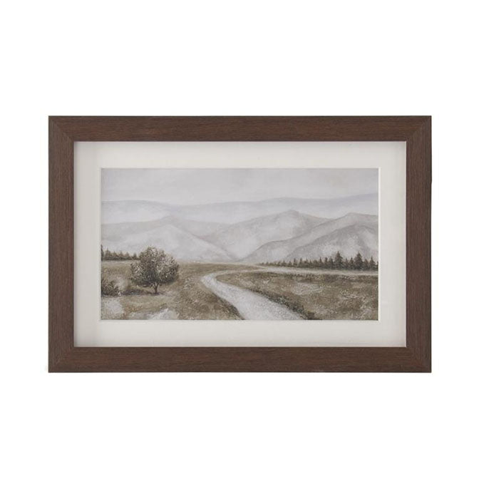12 Inch Brown Wood Framed Watercolor Landscape Print