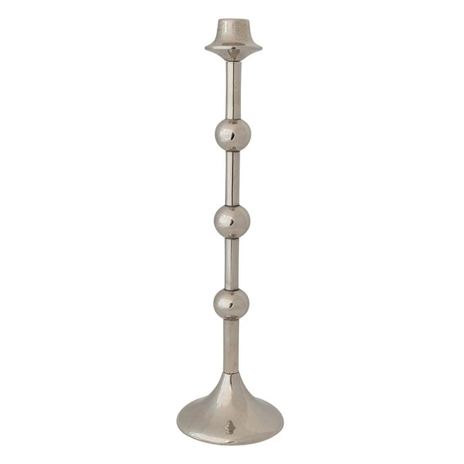 Cast Aluminum Taper Holder with Balls, Silver Finish