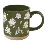 Green Floral Stoneware Coffee Mug - Spring Home Decor
