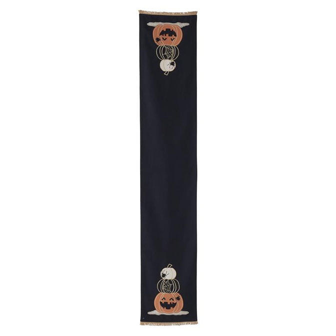 27 Inch Black Halloween Jack O Lantern Stitched Table Runner