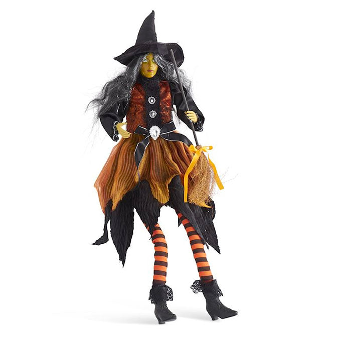 28 Inch Sitting Sybil Witch w/Broom & Orange Dress