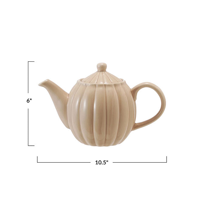 34 oz. Stoneware Ribbed Teapot, Reactive Glaze, Cream Color (Each One Will Vary)