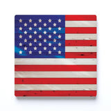 Ceramic Square Coaster-Wooden American Flag