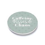 Ceramic Round Coaster-Caffeine Kisses & Chaos