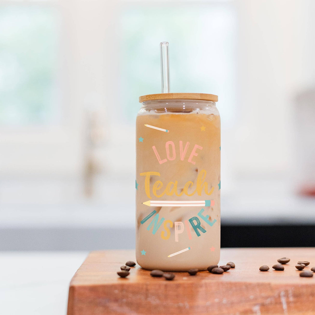 Cold Brew Glass, Love Teach Inspire, Teacher Gifts, Coffee