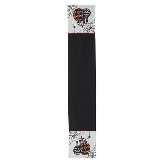 72 Inch White & Black Halloween Pumpkin Table Runner