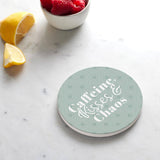 Ceramic Round Coaster-Caffeine Kisses & Chaos