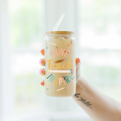 Cold Brew Glass, Love Teach Inspire, Teacher Gifts, Coffee
