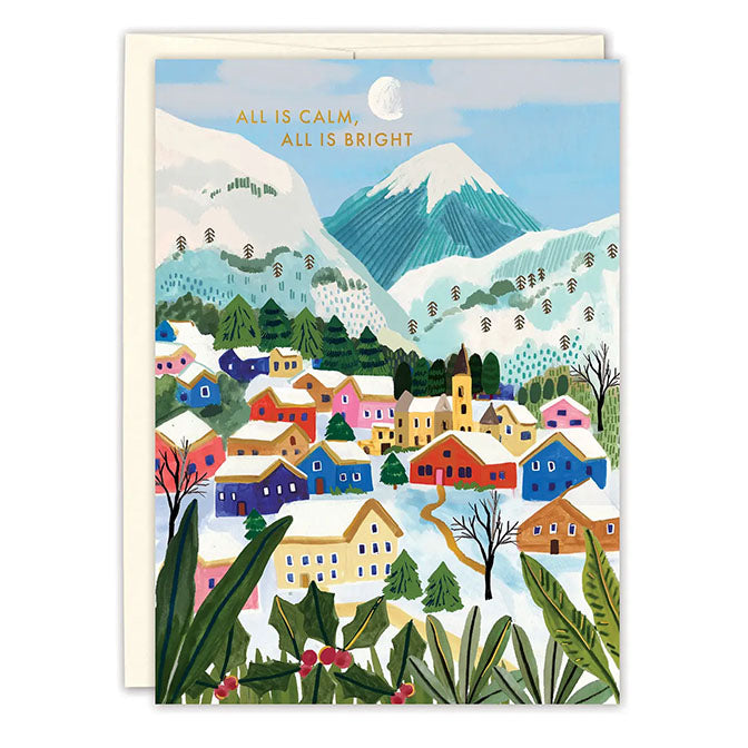 All Is Calm Snowy Village Holiday Card